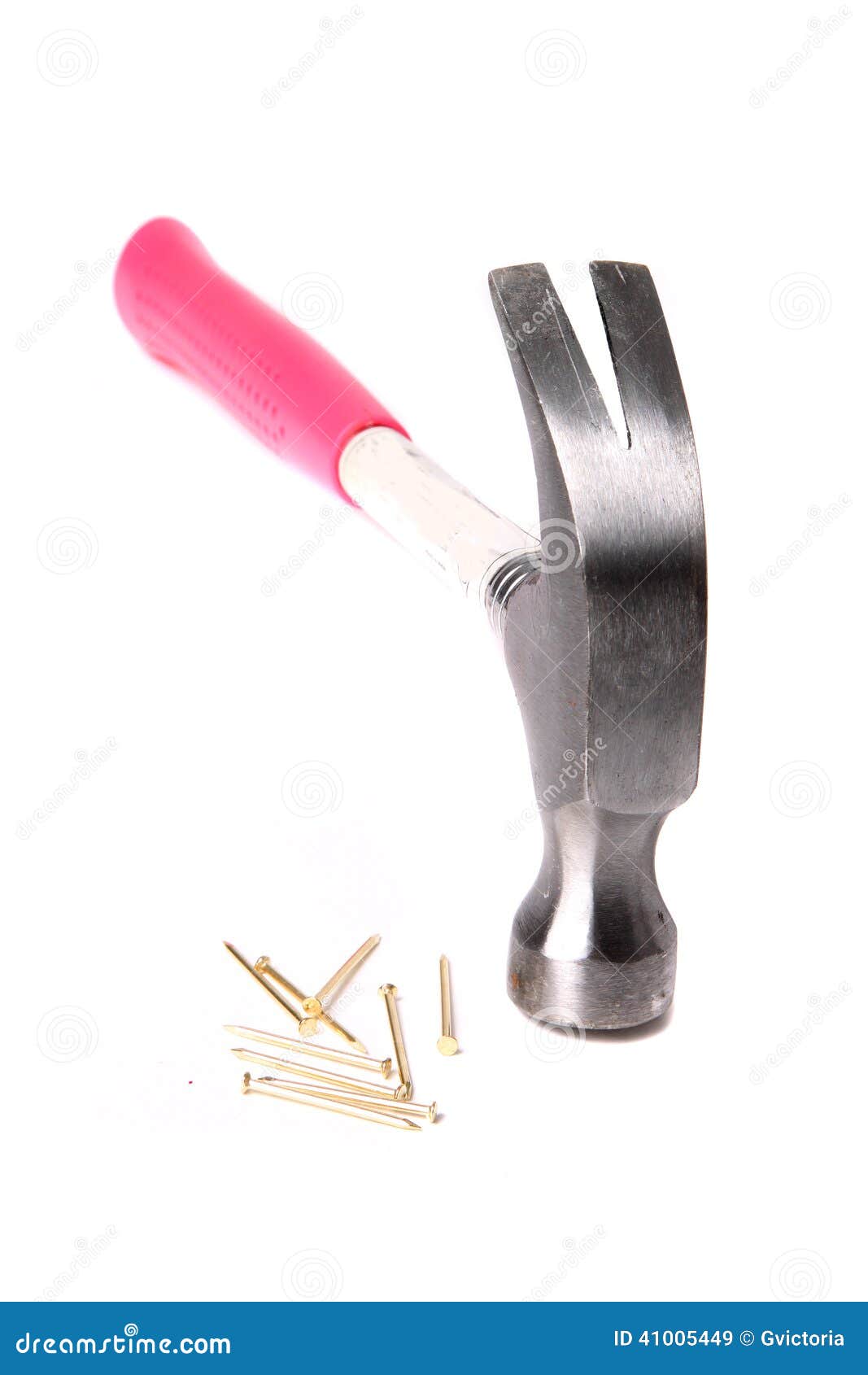 Pink Hammer and Golden Nails Stock Image Image of tools, tool 41005449