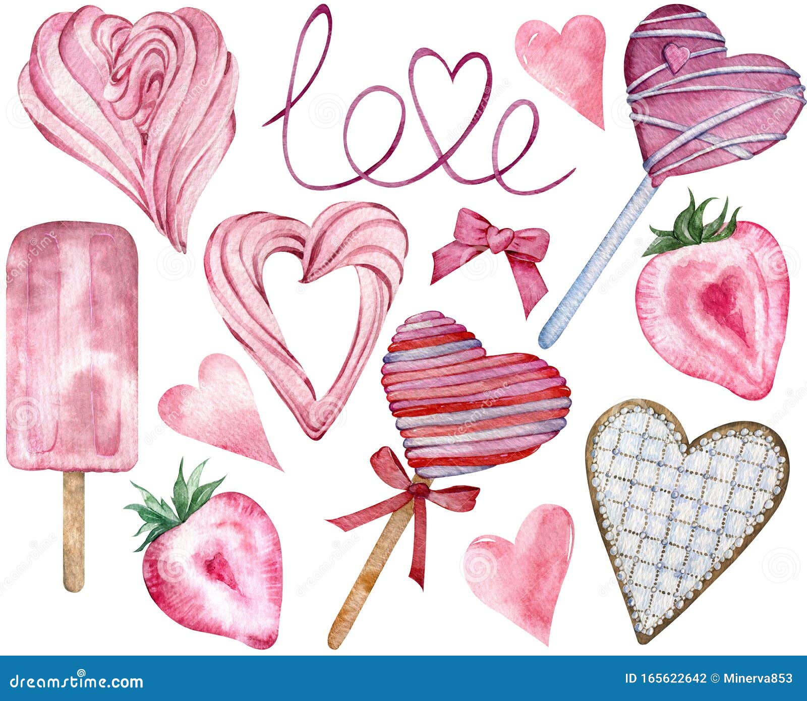 Download Pink Happy Valentine`s Day Candy Hearts. Watercolor Hand ...