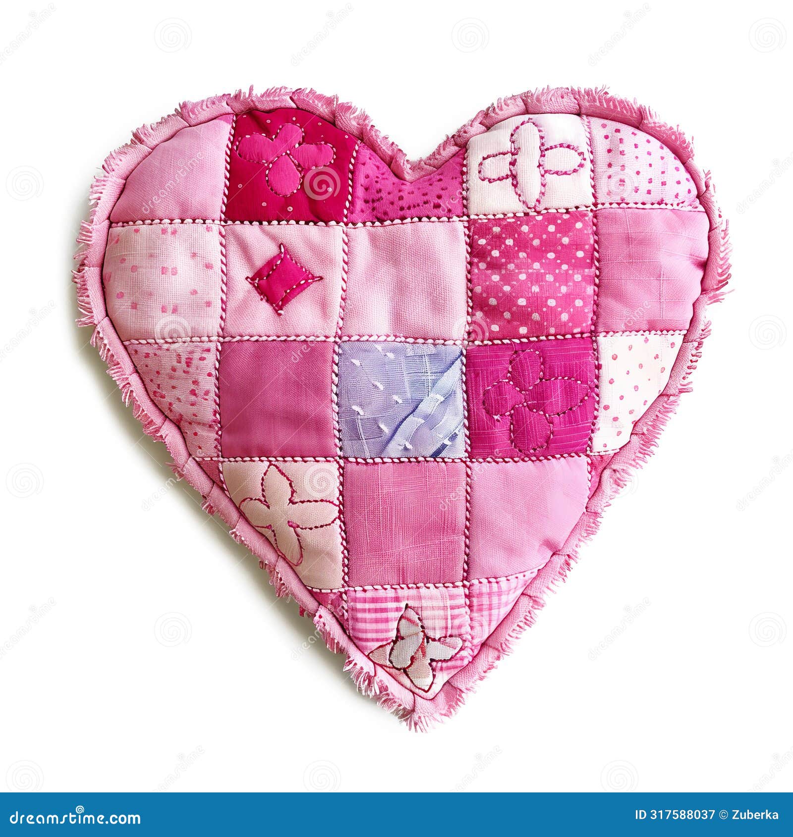 pink heart made of fabric patches 