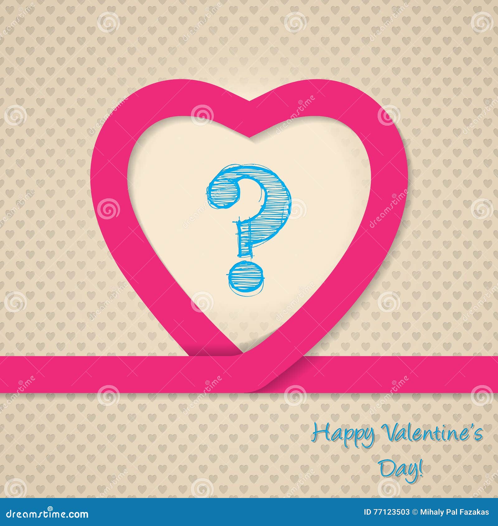Pink Heart Valentine Greeting Card with Scribbled Question Mark Stock