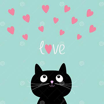 Pink Hearts and Cute Cartoon Cat. Flat Design Style Stock Vector ...