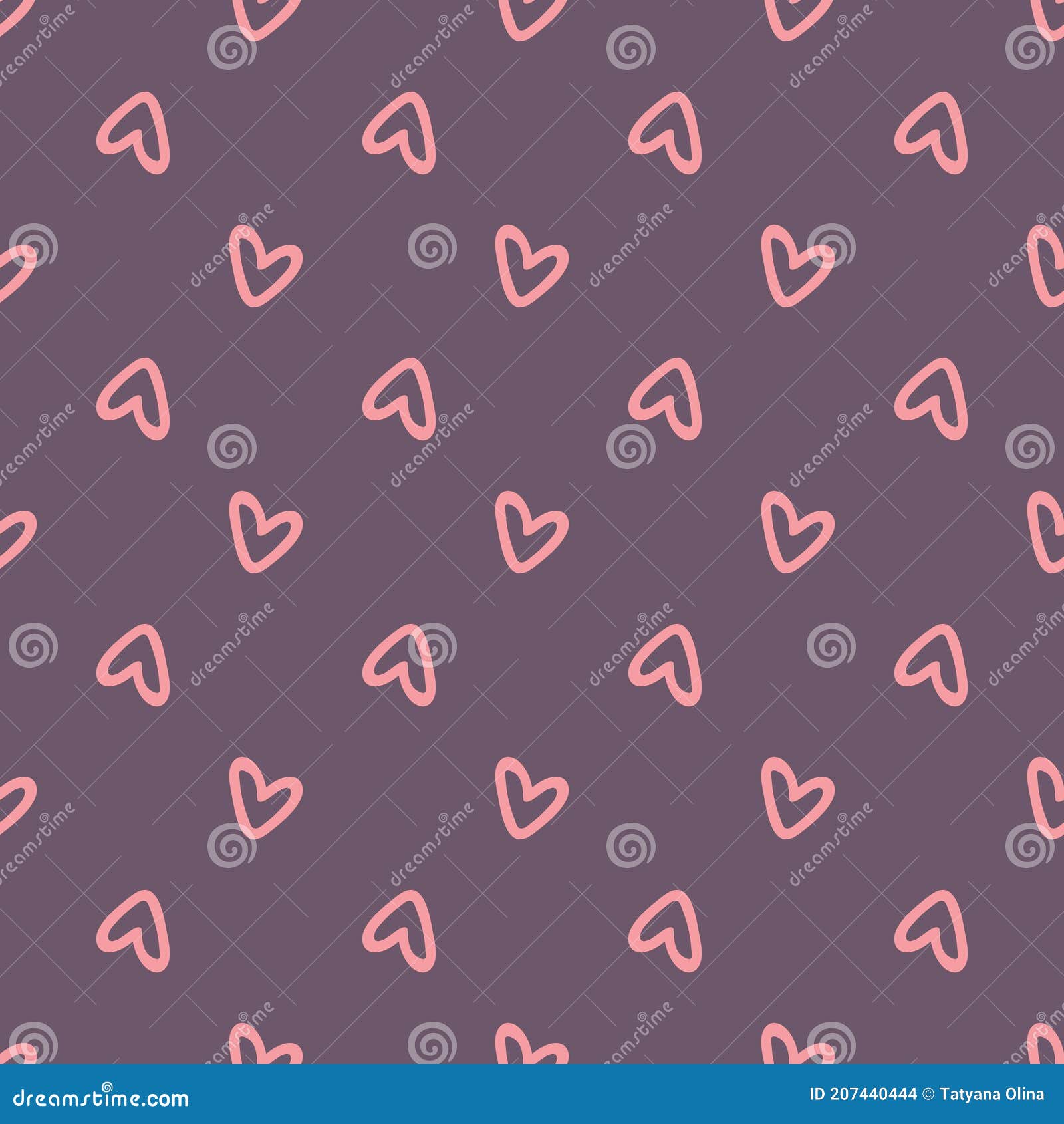 pink hearts on purple background seamless pattern