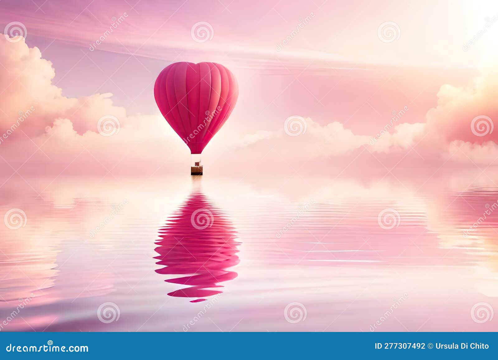 pink hot air balloons over the lake