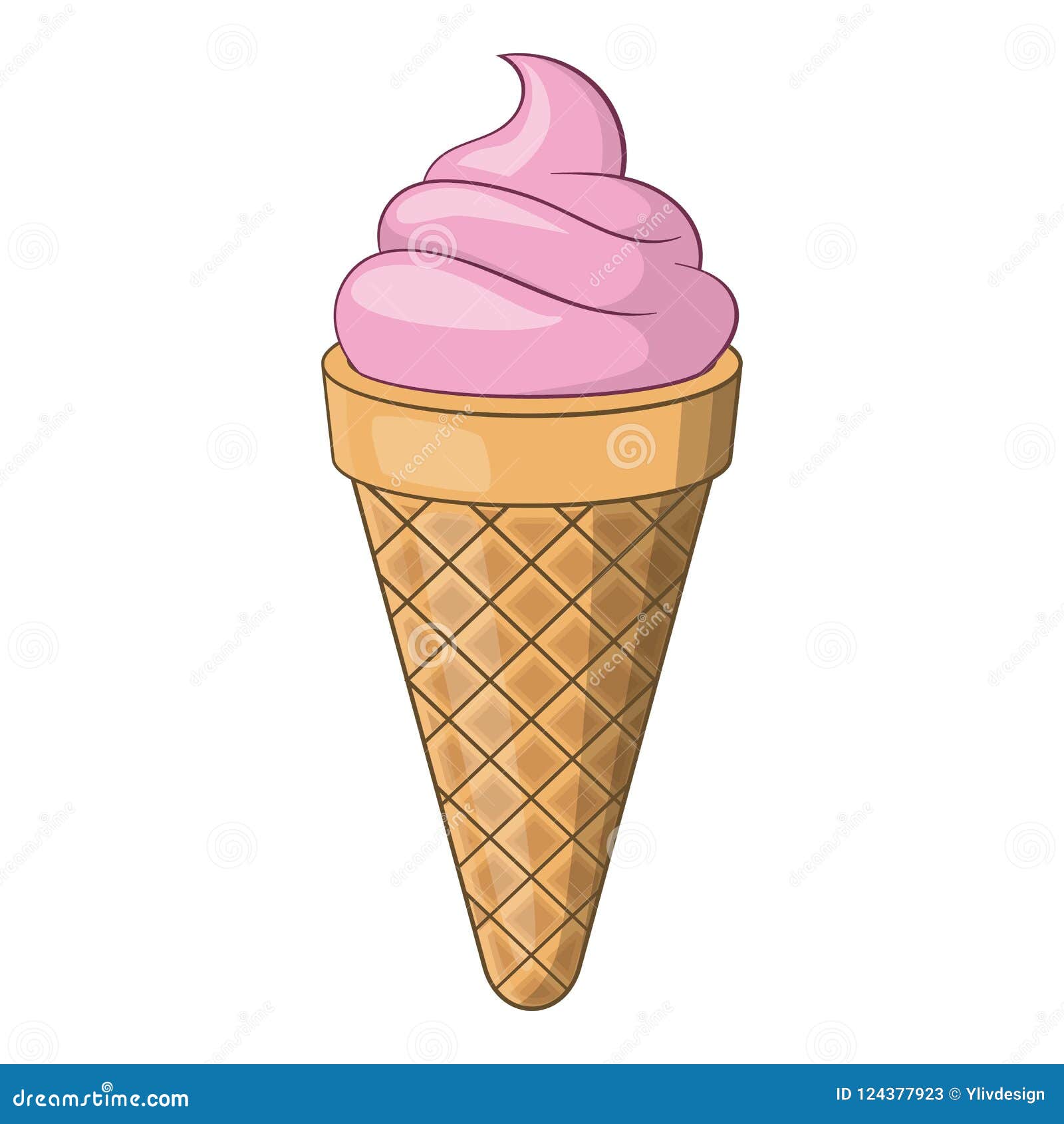 Pink Ice  Cream  Cone  Icon Cartoon Style Stock Illustration