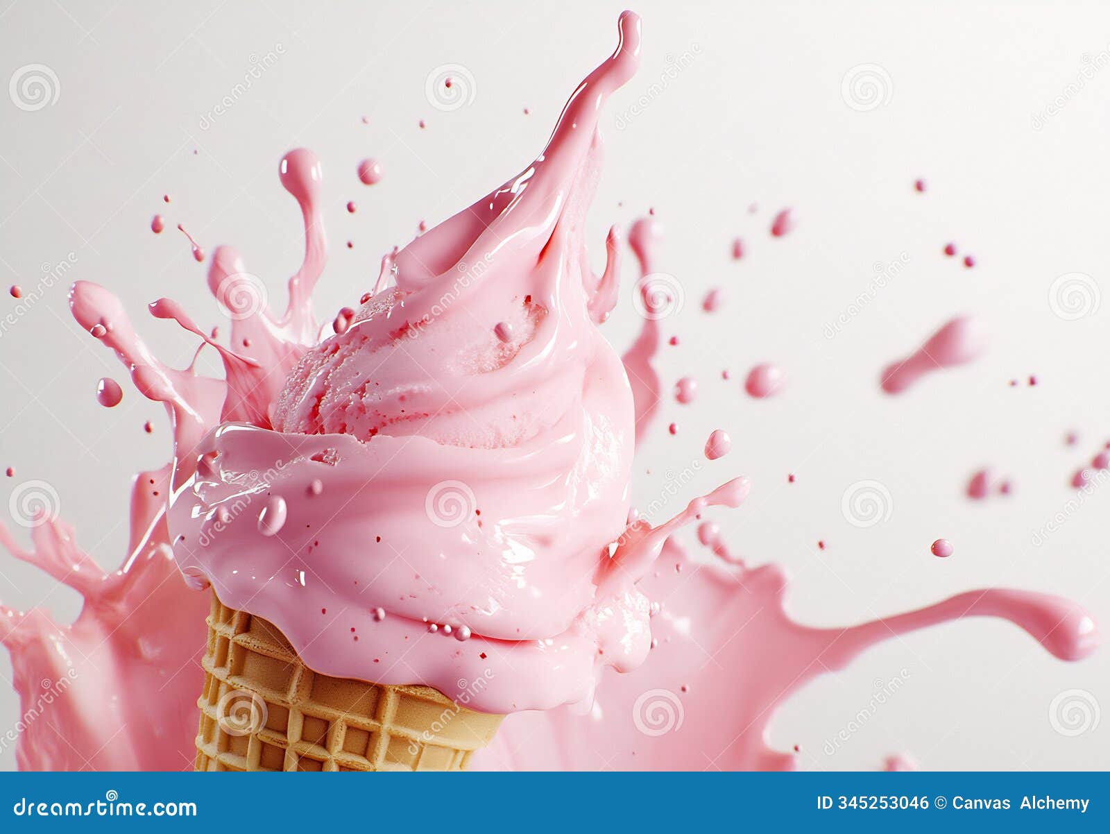 pink ice cream cone in summer