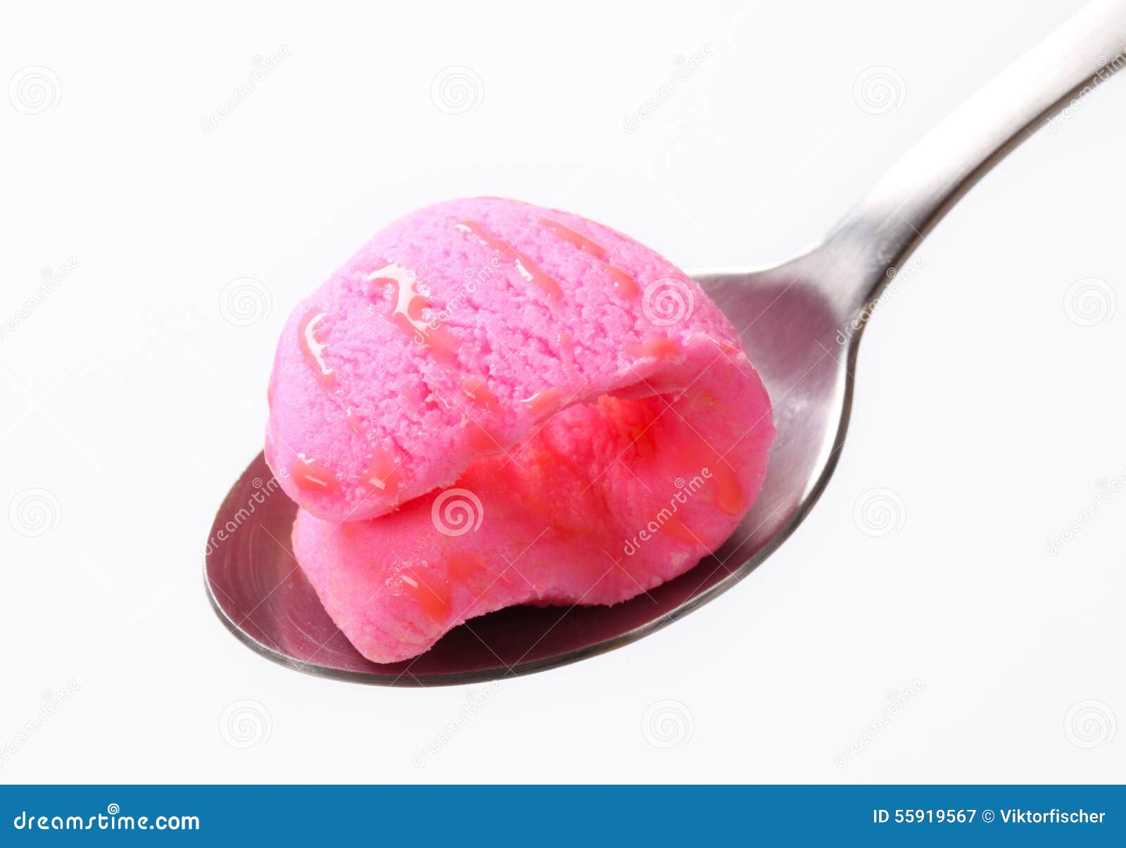 Pink ice cream on spoon stock image. Image of metal, food 55919567