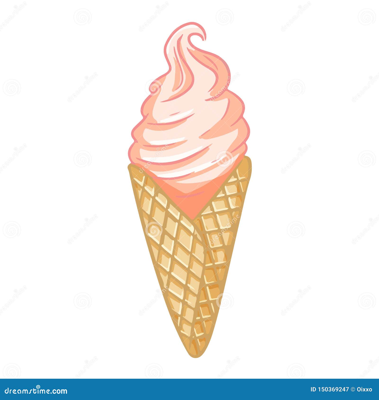 Pink Ice Cream in Waffle Cone. Cute Cartoon Style Hand Drawn Isolated Image Stock Vector - Illustration of dessert, isolated: 150369247 Pink Ice Cream in Waffle Cone. Cute Cartoon Style Hand Drawn Isolated Image Stock Vector - Illustration of dessert, isolated: 150369247