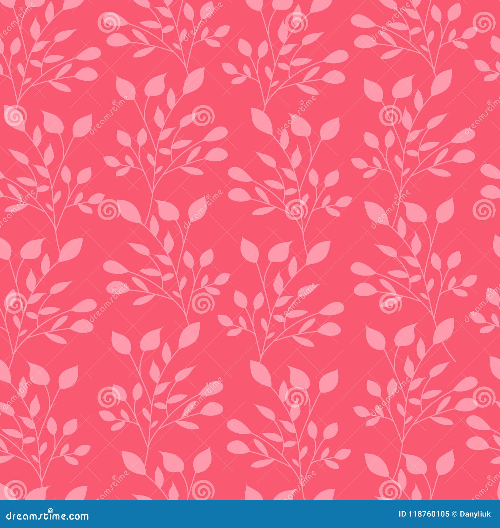 Pink Leaves Seamless Pattern Flat Vector Template Nature Leaf Wallpaper