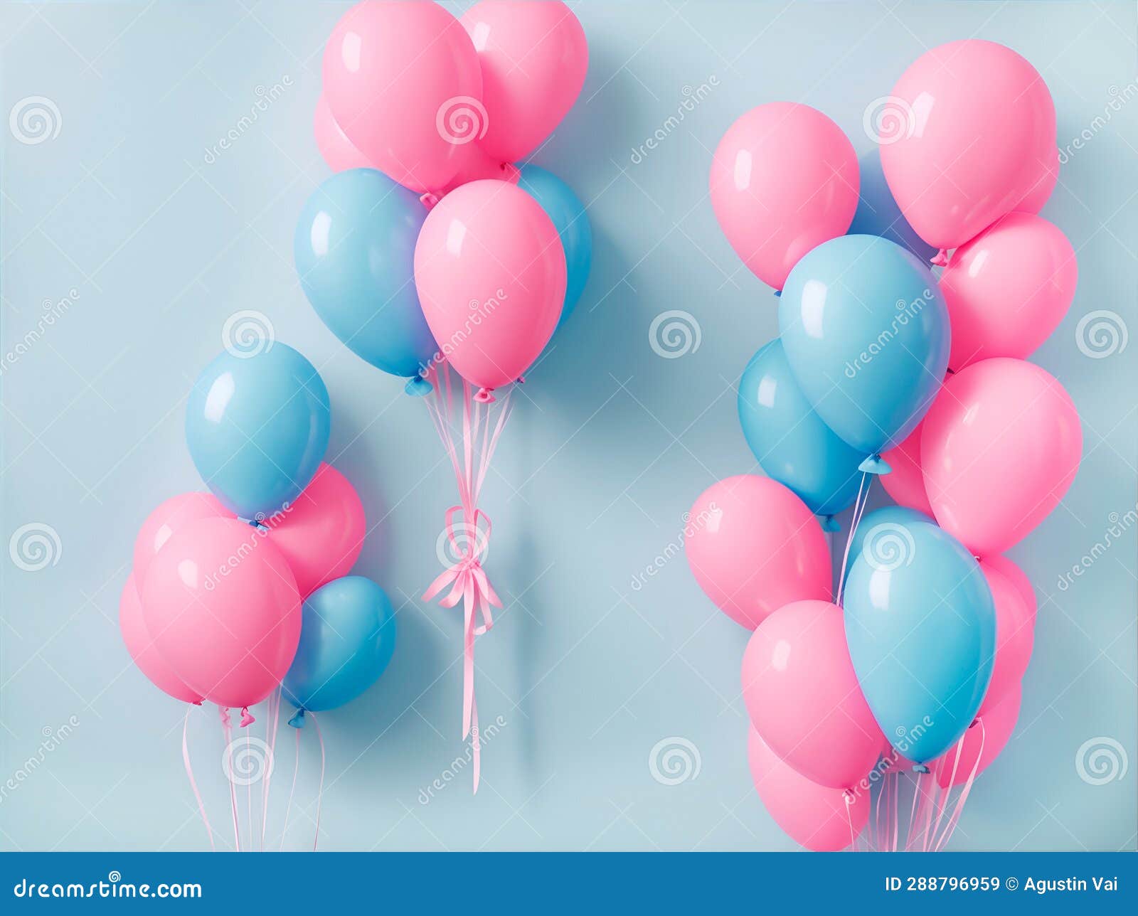 Pink and Light Blue Balloons on a Light Blue Background Stock