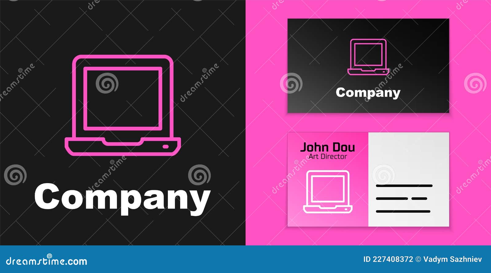 Pink Line Laptop Icon Isolated on Black Background. Computer Notebook