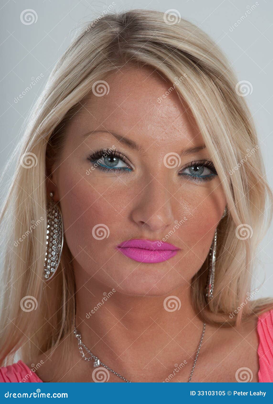 Pink Lipstick, Blue Eyes, And Blonde Hair Stock Image ...