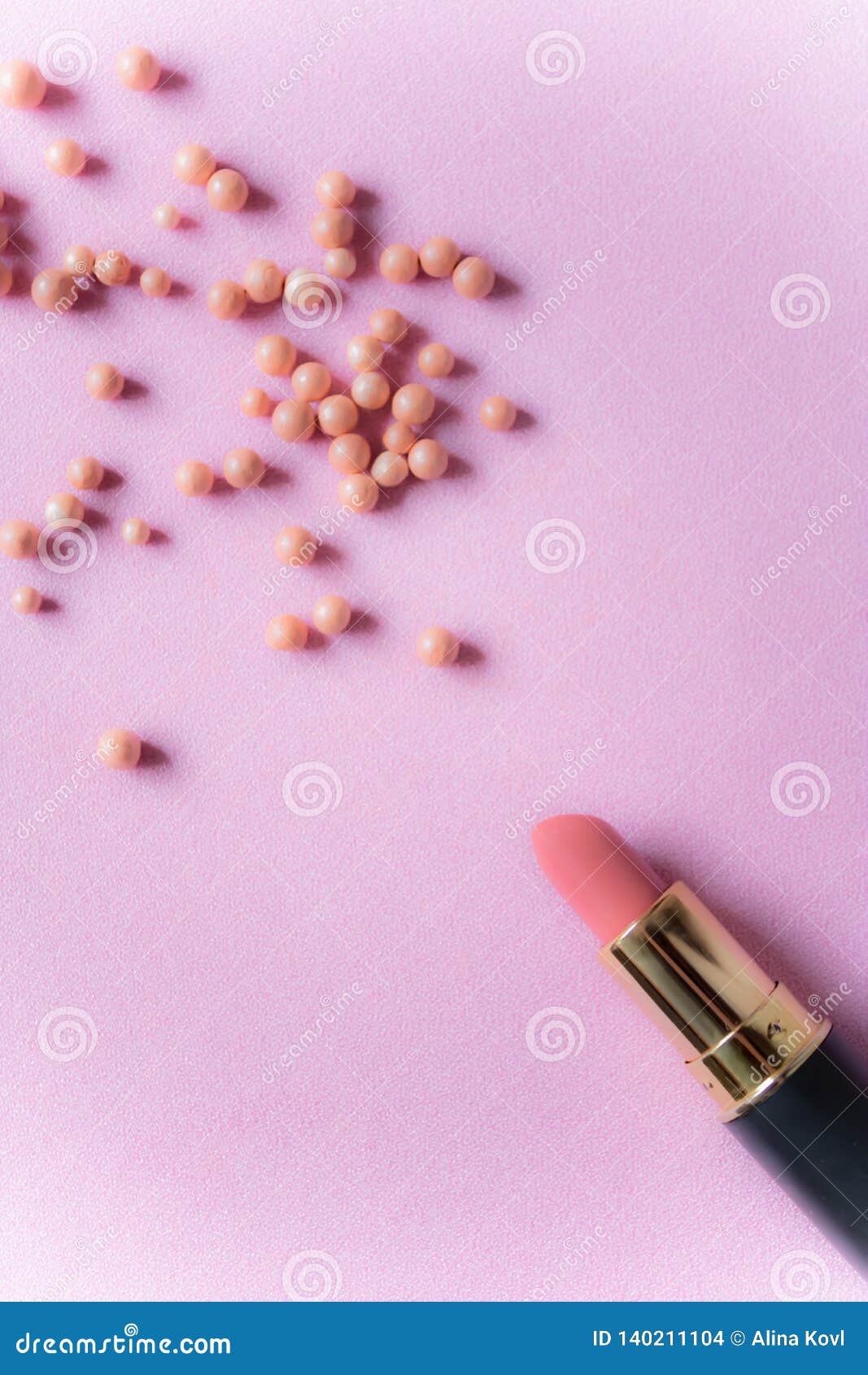 Pink Lipstick with the Pink Blush Balls Image Stock Photo Image of blush, woman 140211104