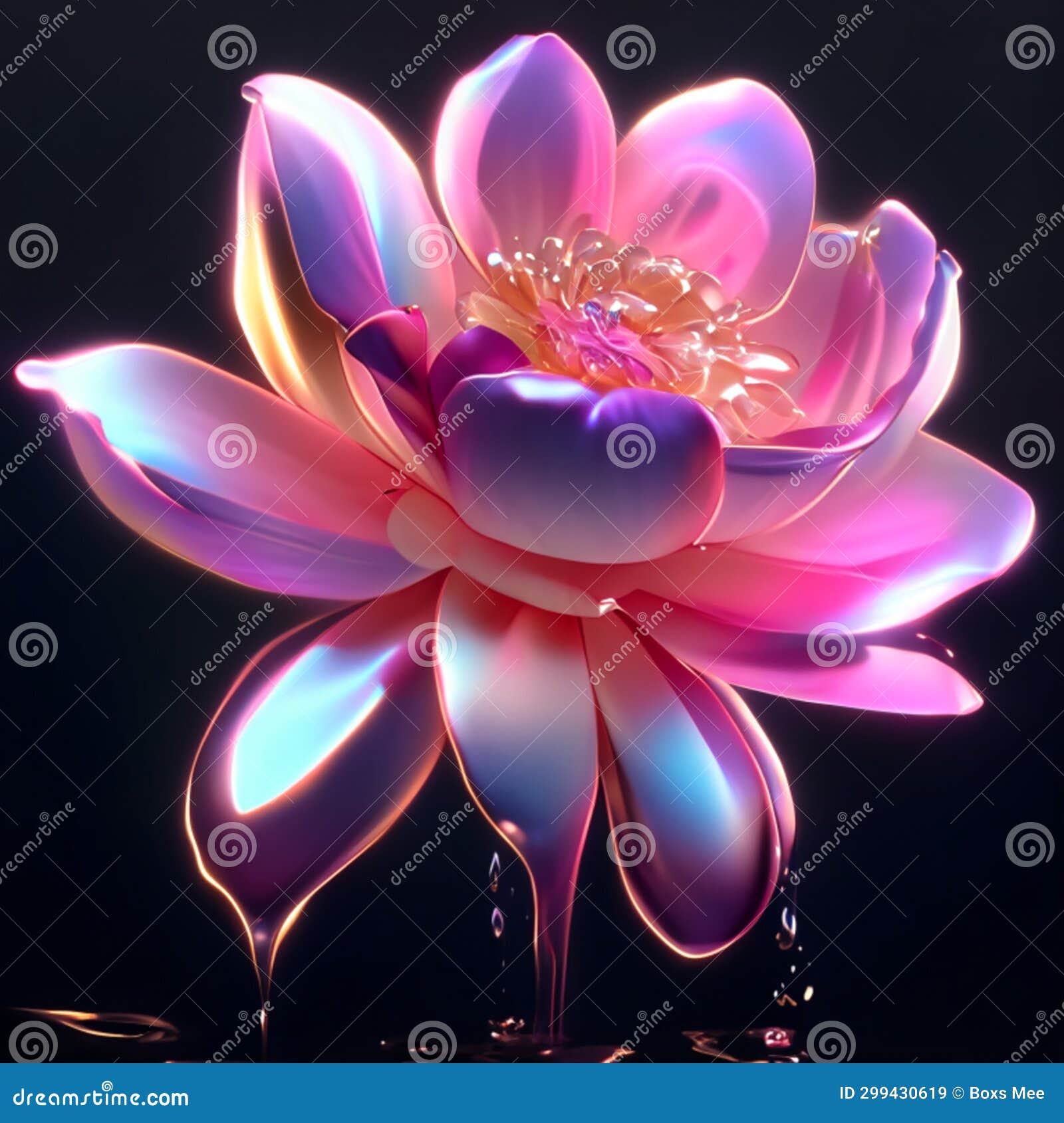 Pink Lotus Flower on Black Background. 3d Rendering, 3d Illustration ...