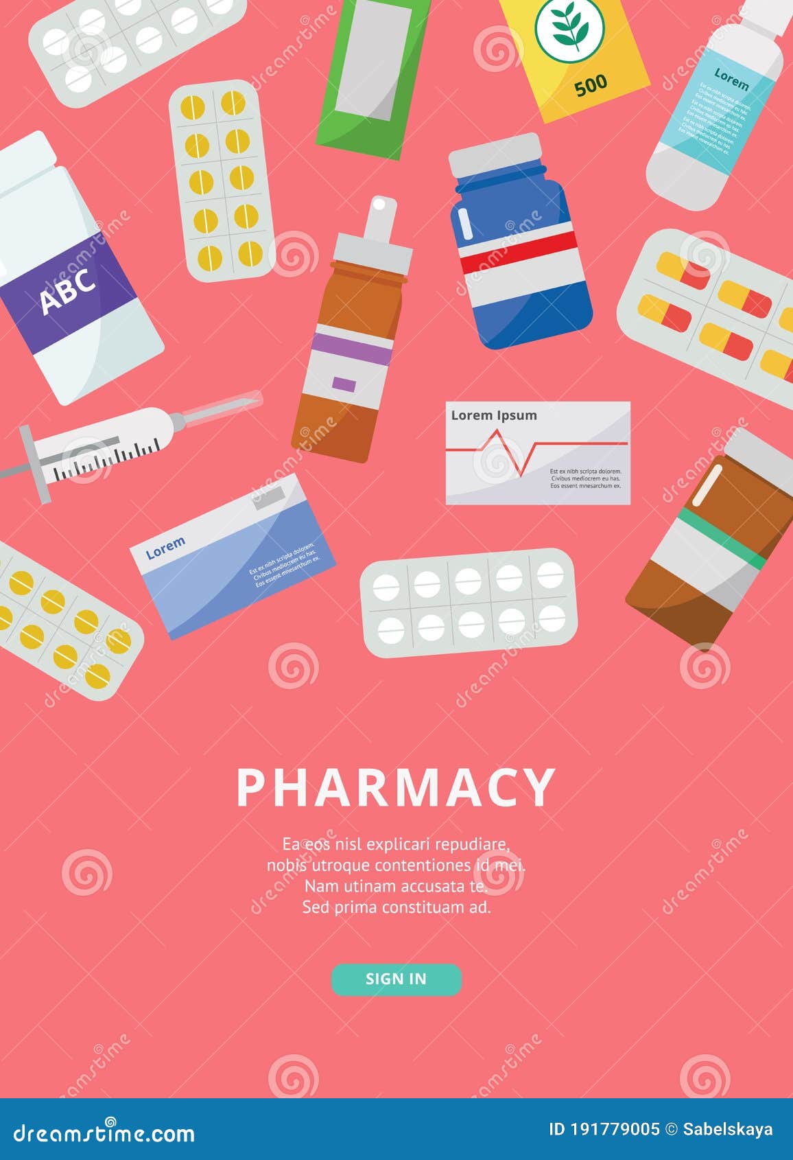 Pink Medical Banner and Poster for Pharmacy and Drugstore in Flat Style ...