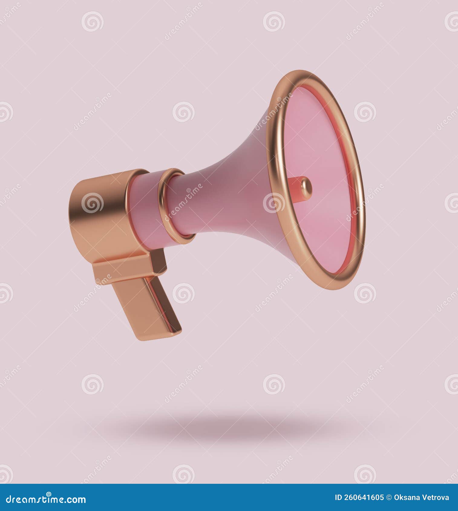 Pink Megaphone With Gold Details On Pastel Pink Background. 3d Render Loudspeaker RoyaltyFree
