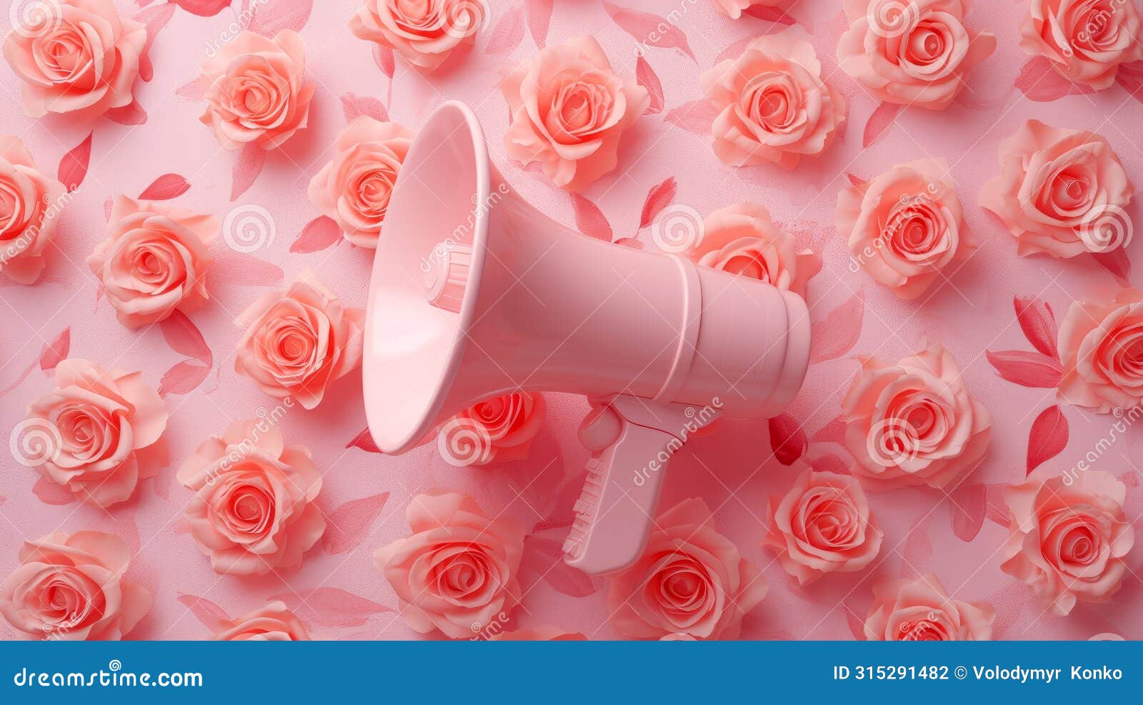 pink megaphone surrounded by roses - amplify your message in a delicate setting