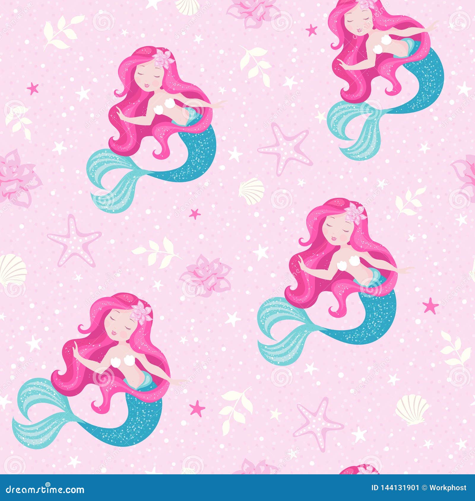 Pink Mermaid Pattern. for Kids T-shirts, Fashion Artwork, Children Books,  Prints and Fabrics or Wallpapers. Girl Print Stock Illustration -  Illustration of seamless, girls: 144131901