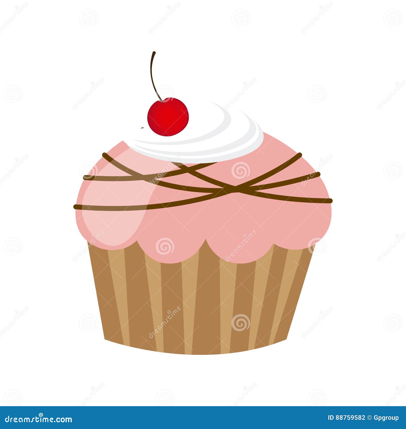 Download Pink Muffin With Chocolate And Cherry Stock Illustration ...