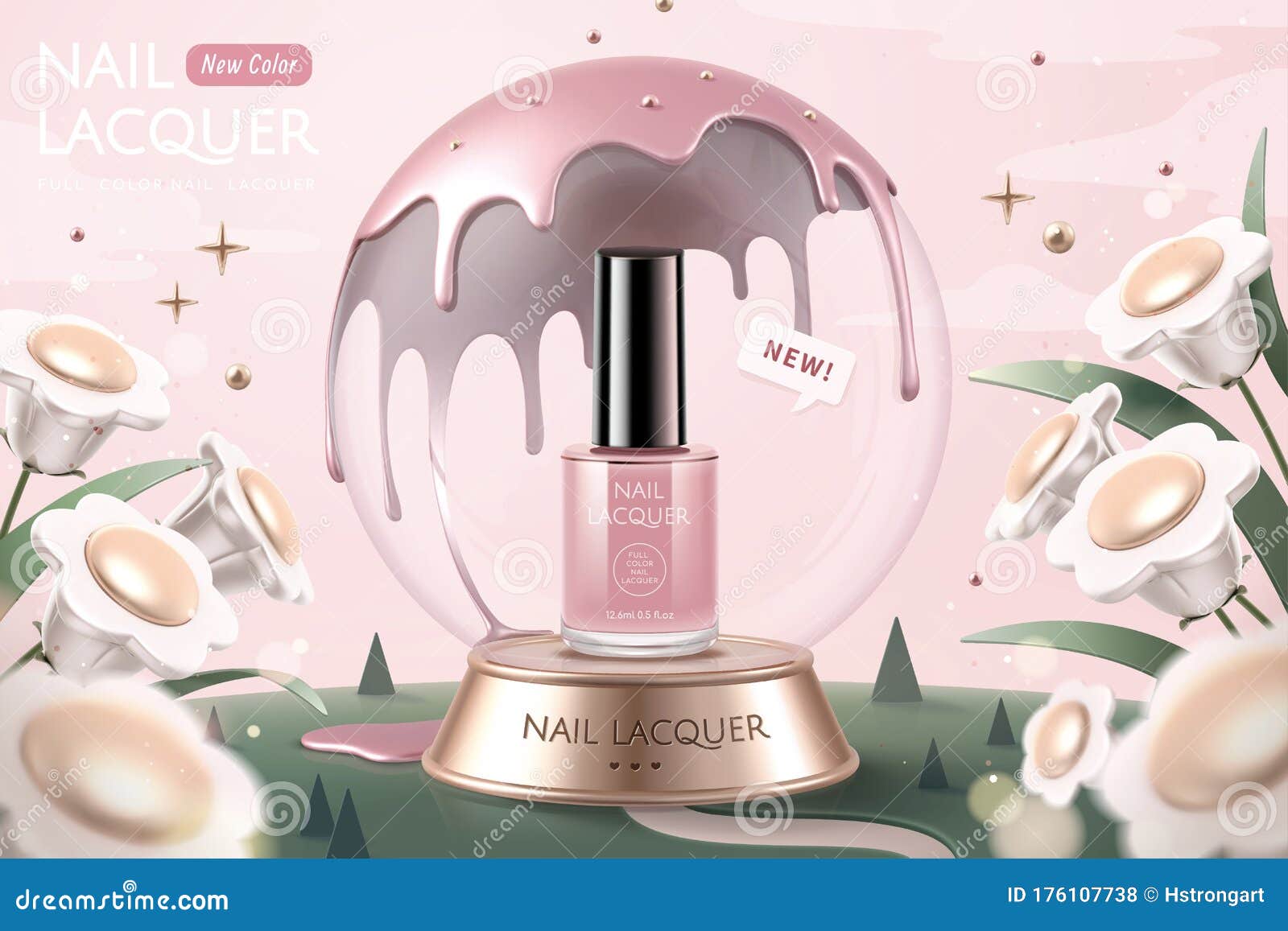 pink nail lacquer in snow globe ads
