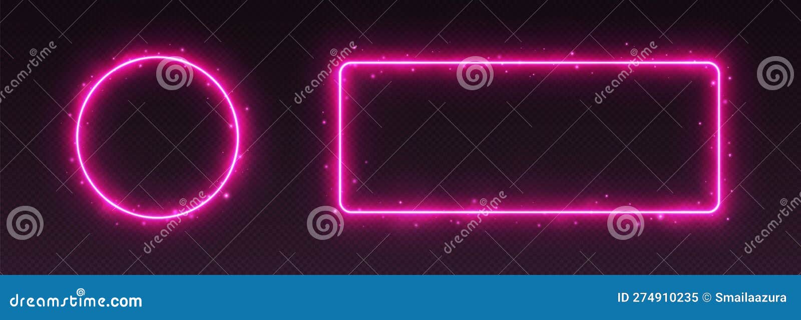 Pink Neon Frames with Smoke and Sparkles, Glowing Borders. Stock