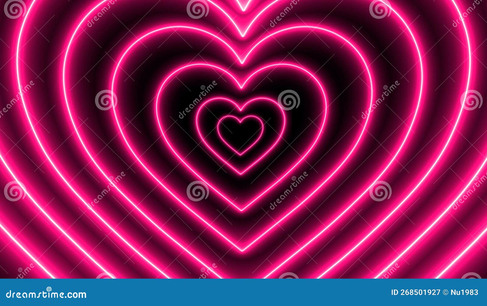Pink Neon Heart Shape 3D Rendering in Perspective Tunnel Stock