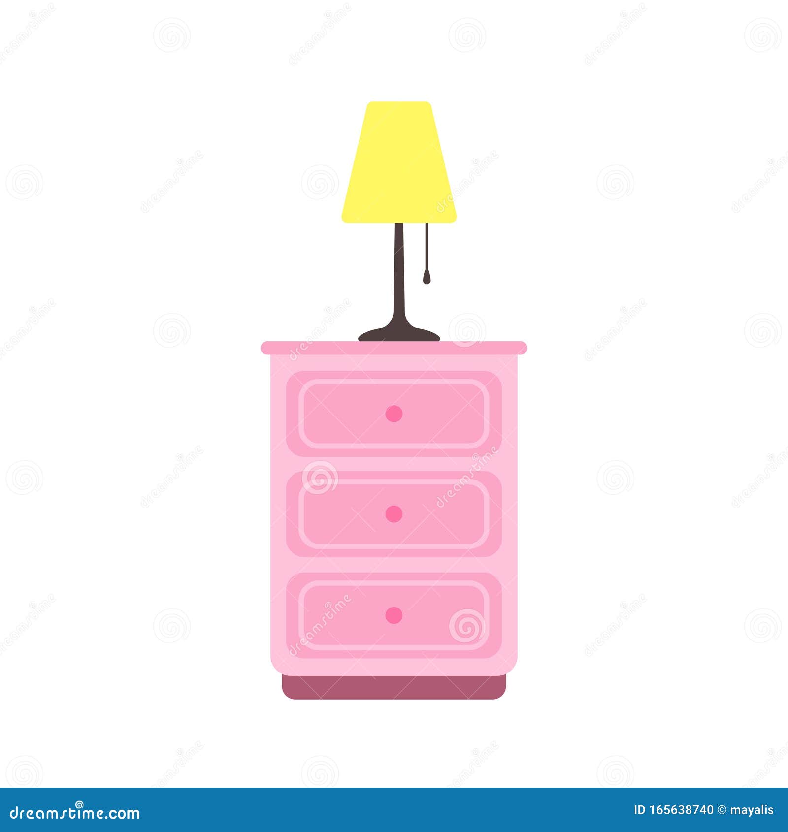 Pink Nightstand with Lamp in Flat Style Stock Vector Illustration of