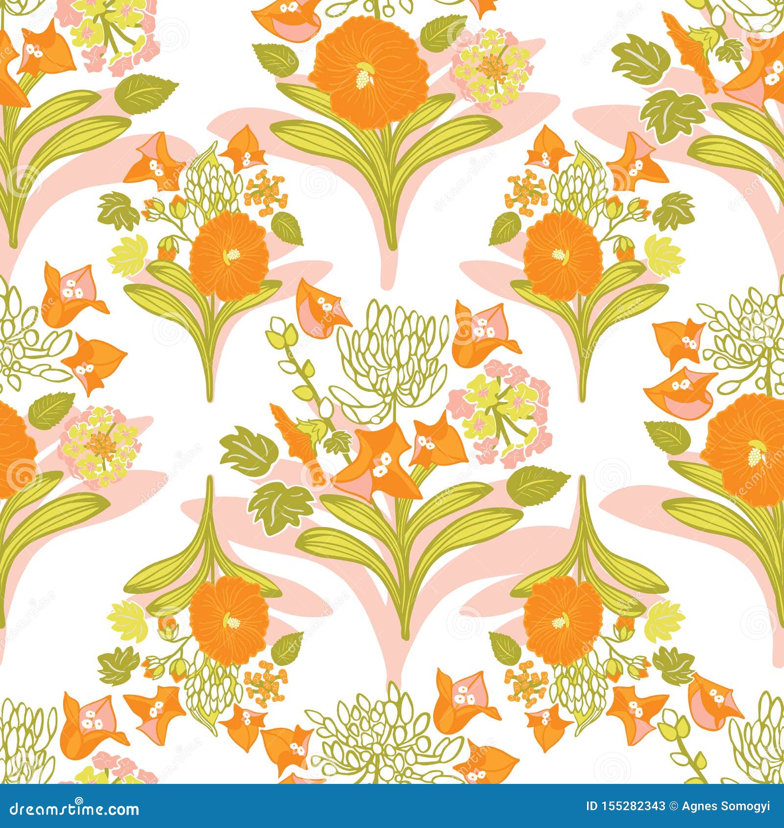 Private Walls Wallpaper Floral Cream Green Orange Pink 387401