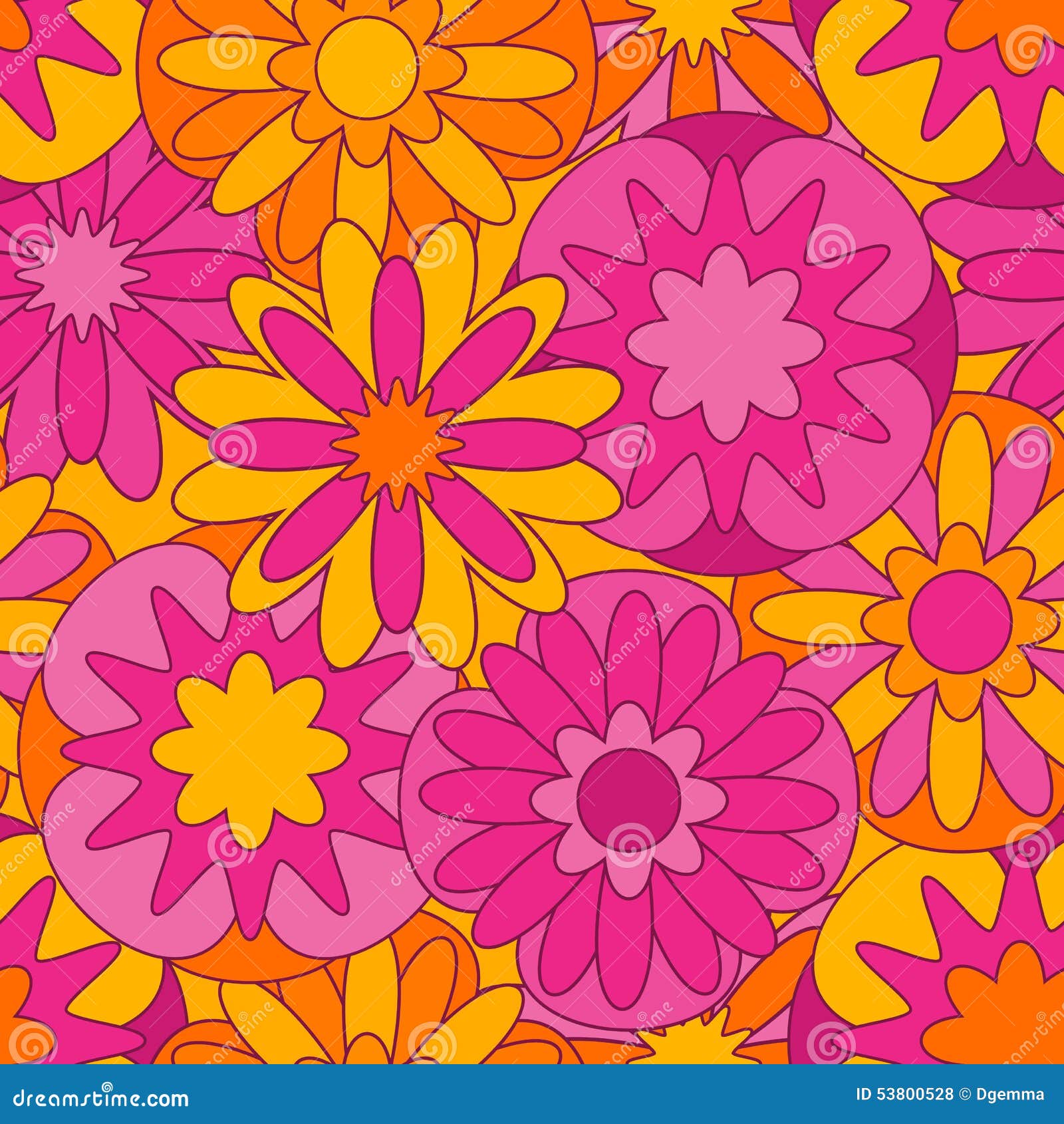 Pink-orange Seamless Pattern with Flowers Stock Vector - Illustration ...