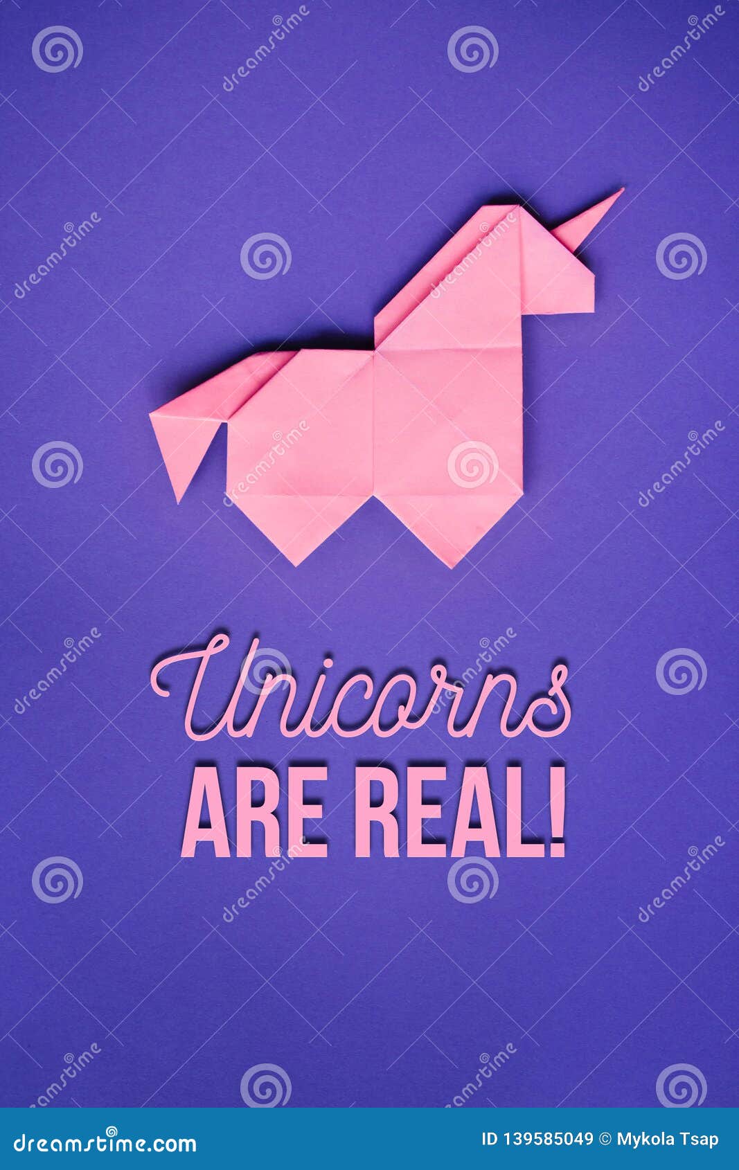 Pink Origami Unicorn On Ultra Violet Background Stock Image