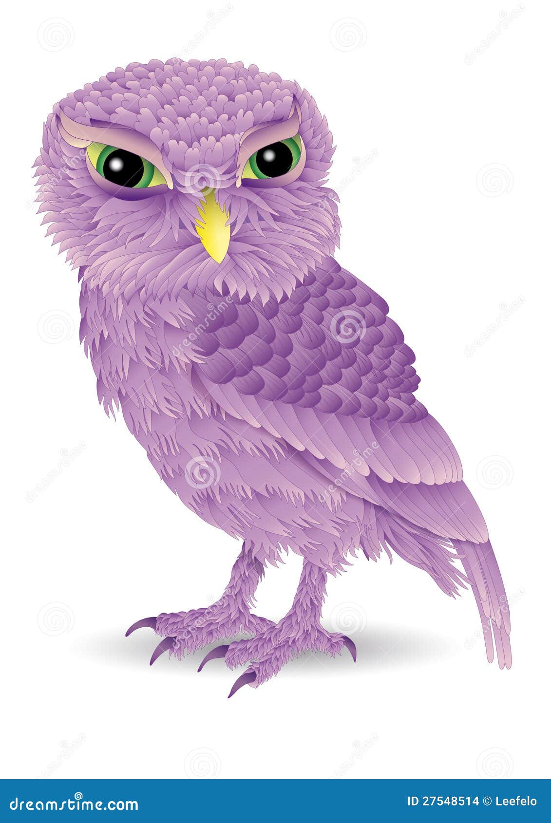 Pink owl cartoon. A cute purple and pink owl chick cartoon with a naughty stare.