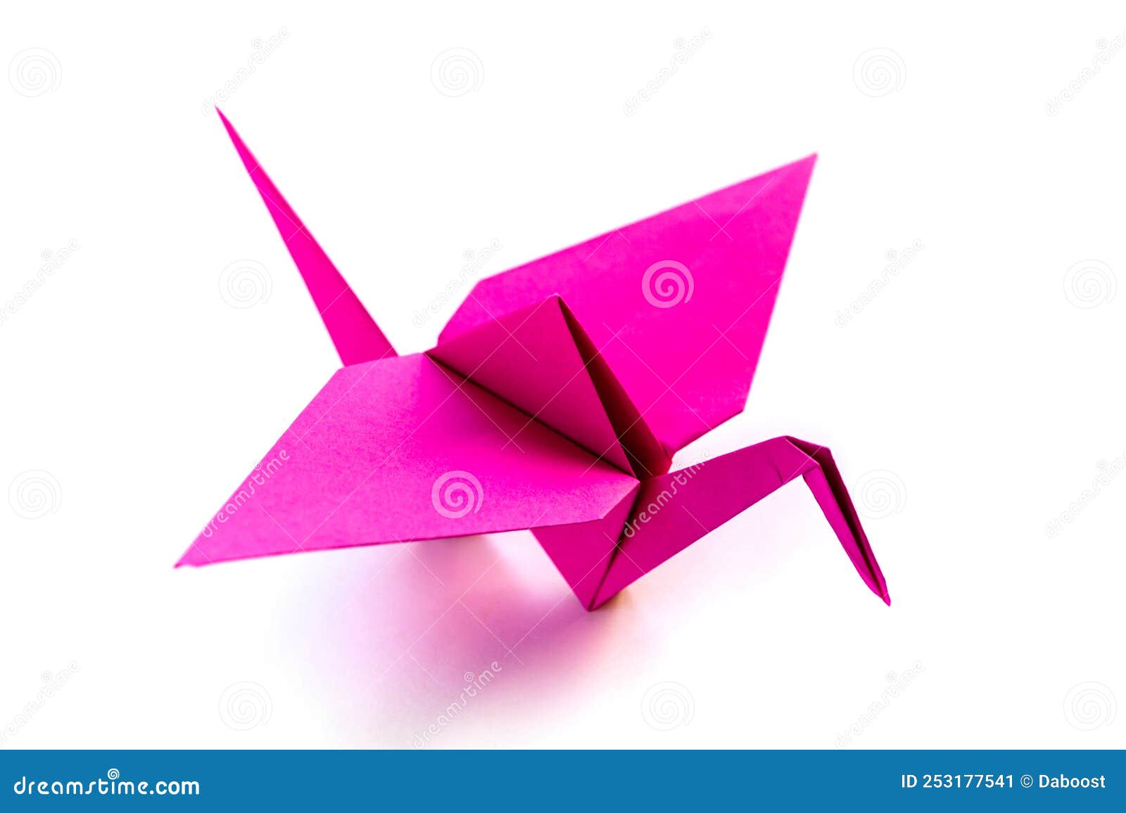 Pink Paper Crane Origami Isolated on a White Background Stock Image
