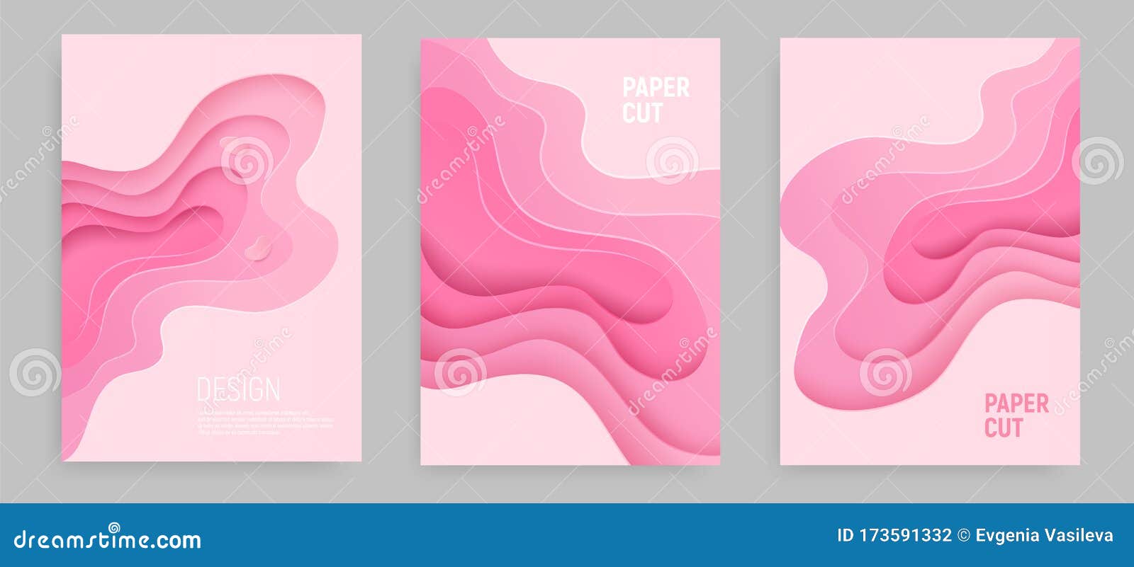 pink paper cut banner set with 3d slime abstract background and pink waves layers. abstract layout  for brochure