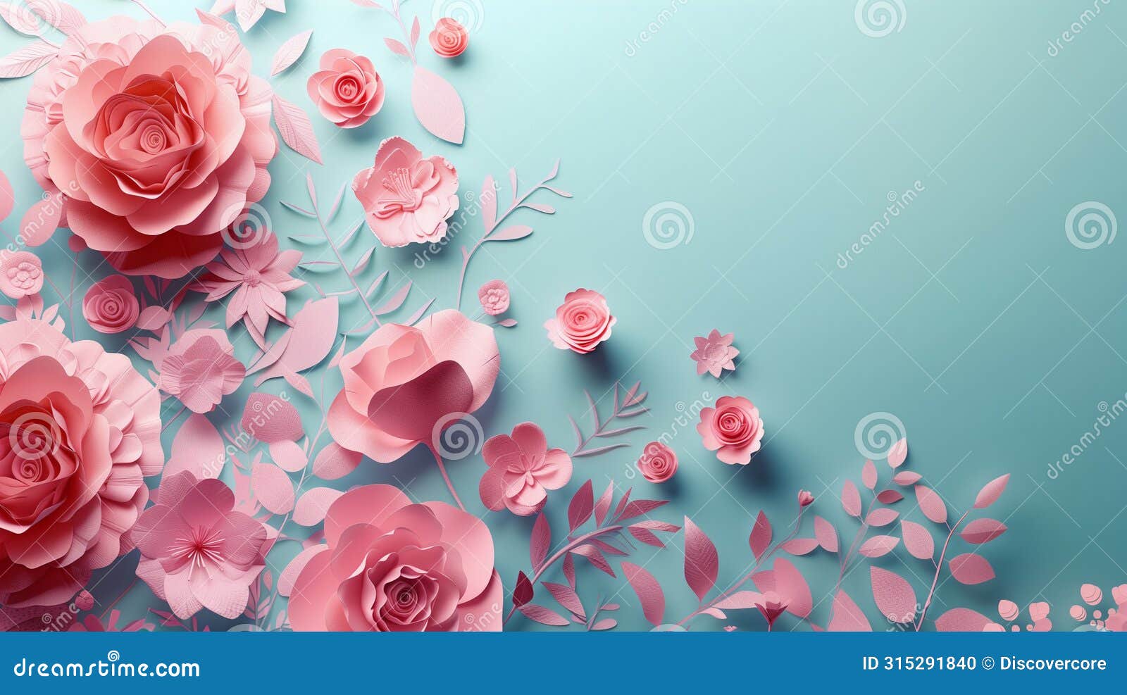 pink paper flower arrangement on an aqua background