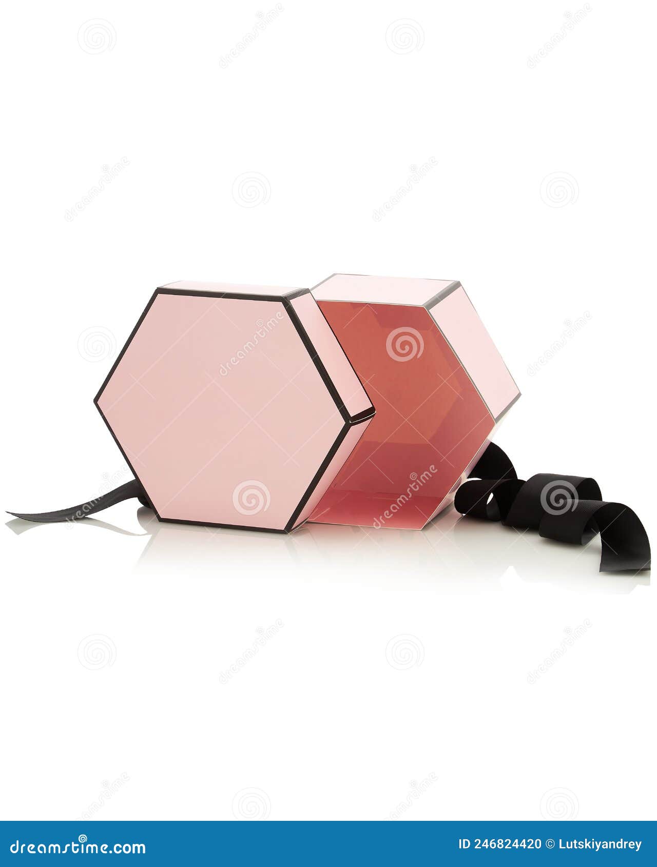 Pink Pastel Empty Gift Box with Black Ribbon Stock Photo Image of