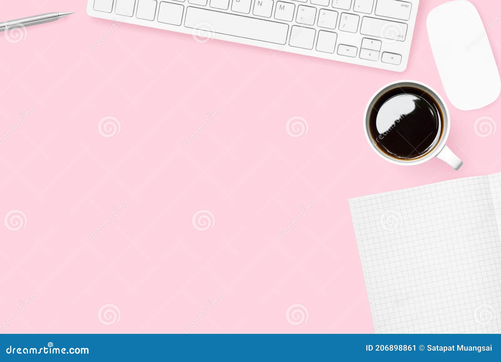 Pink Pastel Office Desk with Supplies. Top View, Flat Lay Stock Image ...