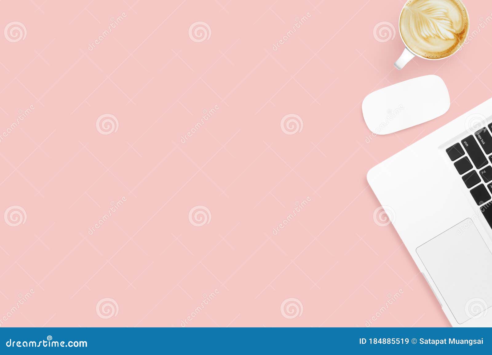 Pink Pastel Office Desk Table with Laptop Computer, Mouse and Cup of ...