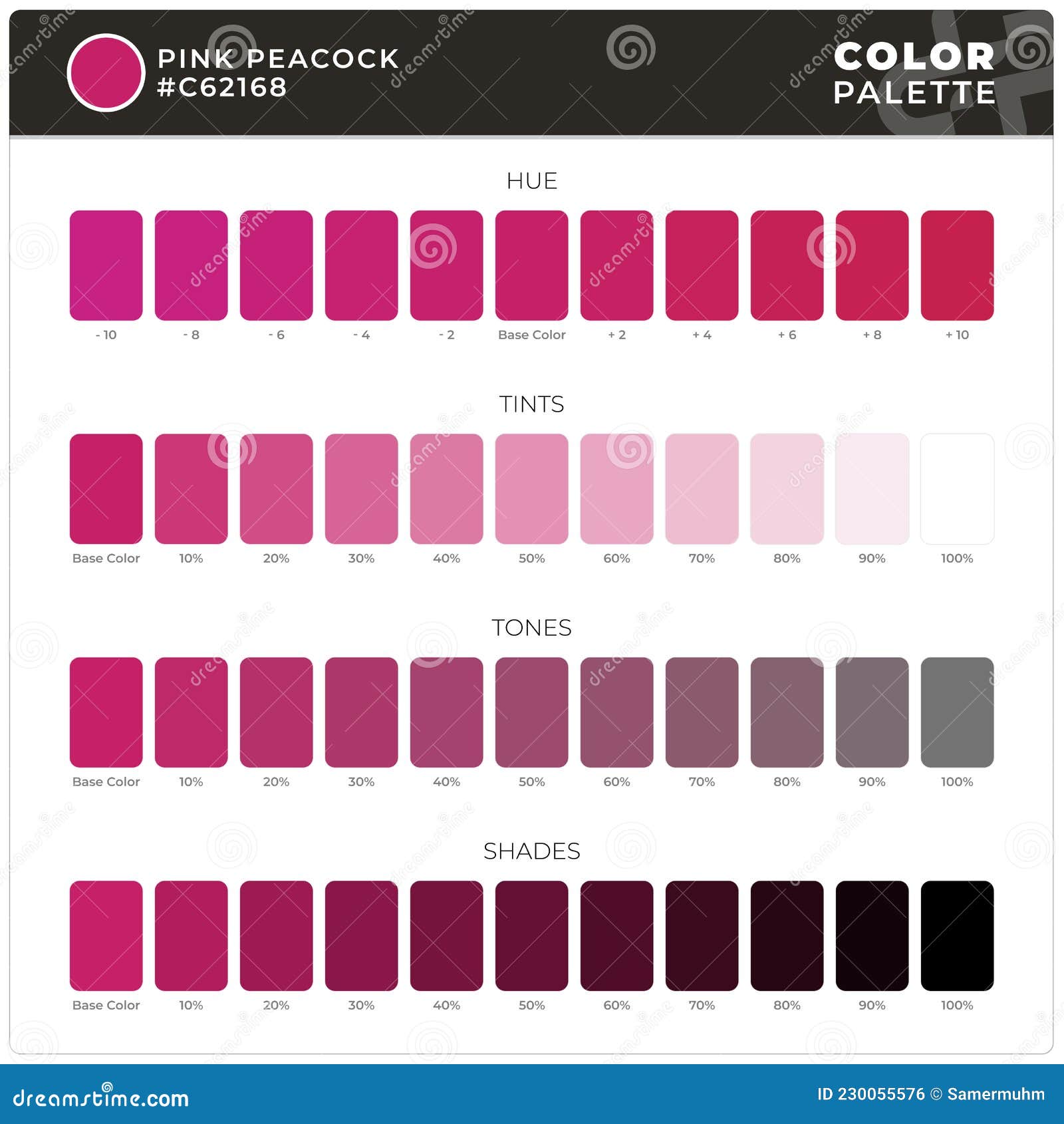Pink Peacock / Color Palette Ready for Textile. Hue, Tints, Tones and ...