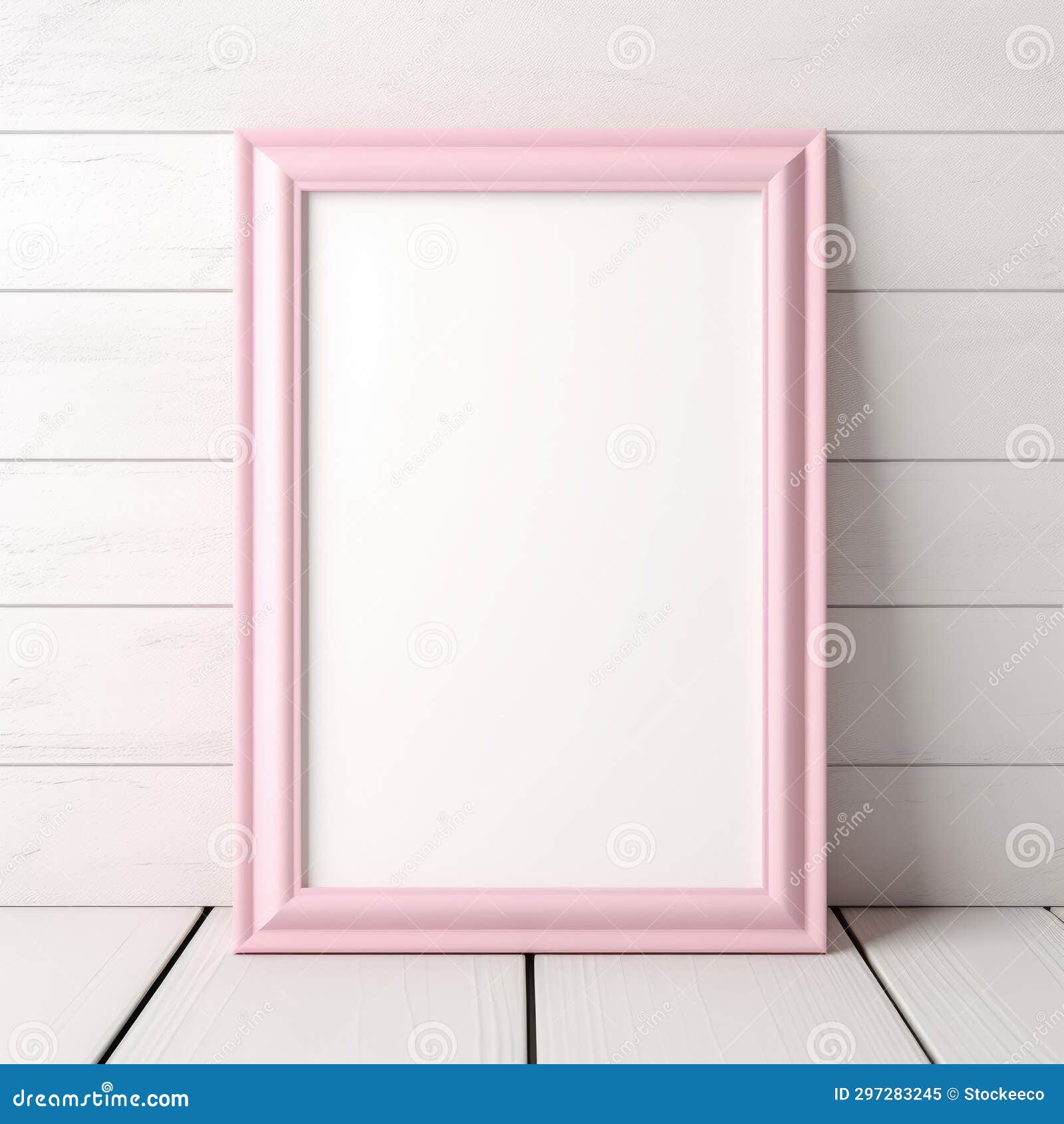 Pink Vintage Picture Frame on White Wooden Background Stock