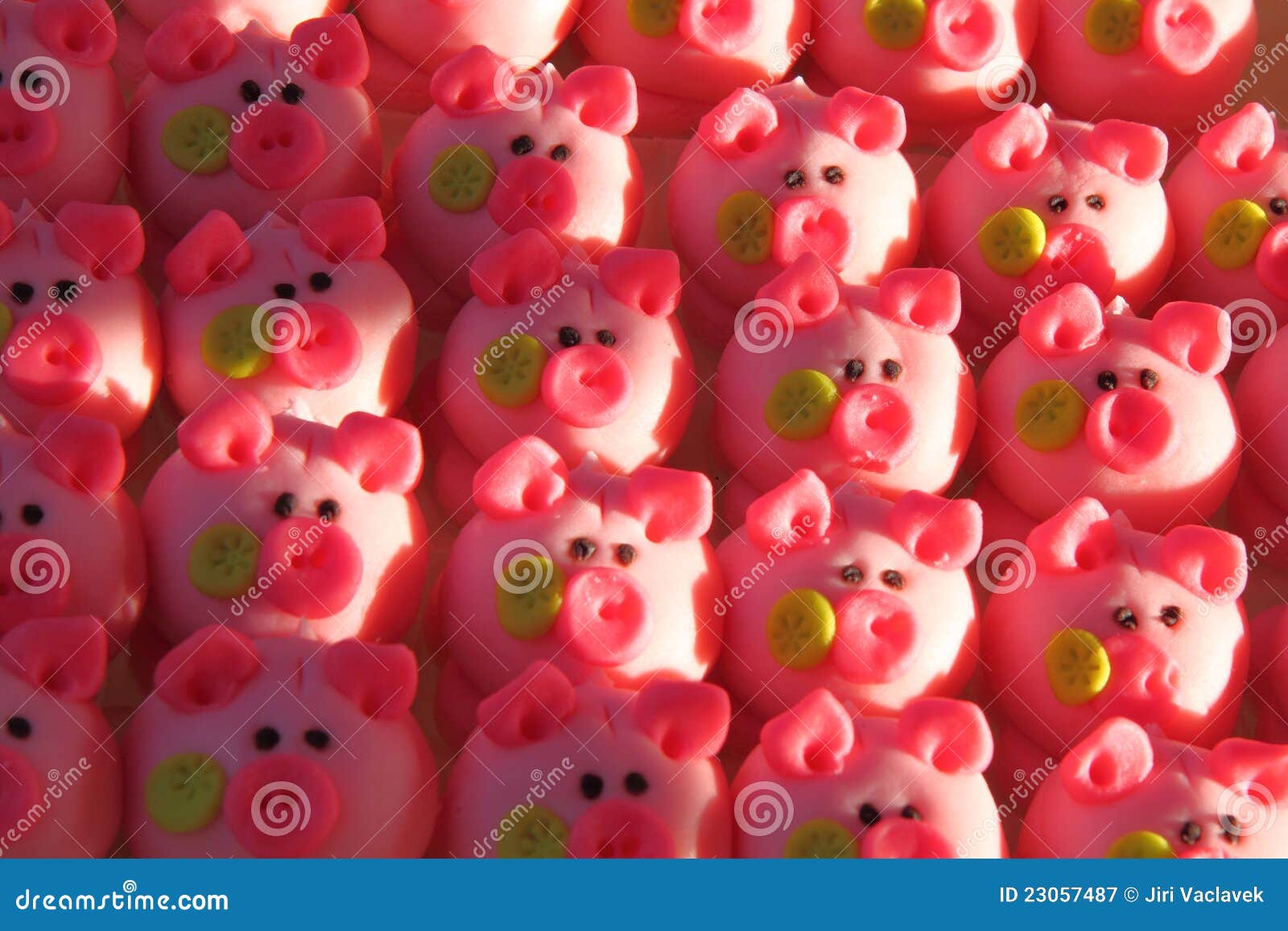 Two Marzipan Pigs With Cloverleaf And Good Luck (in German) Written On