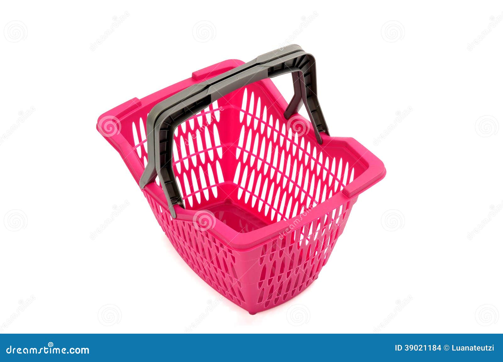 Pink Plastic Shopping Basket Isolated On White. Stock