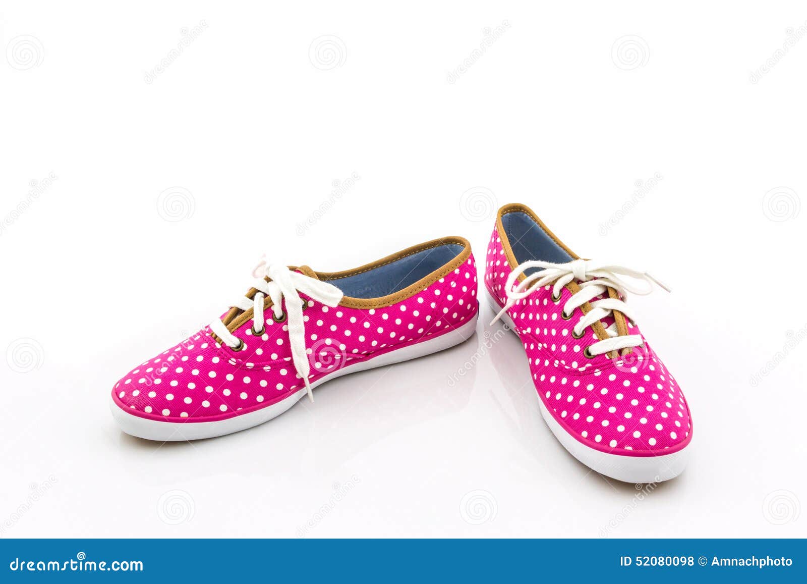 Pink Polka Dot Canvas Shoe. Stock Photo Image of shoelace, rubber 52080098