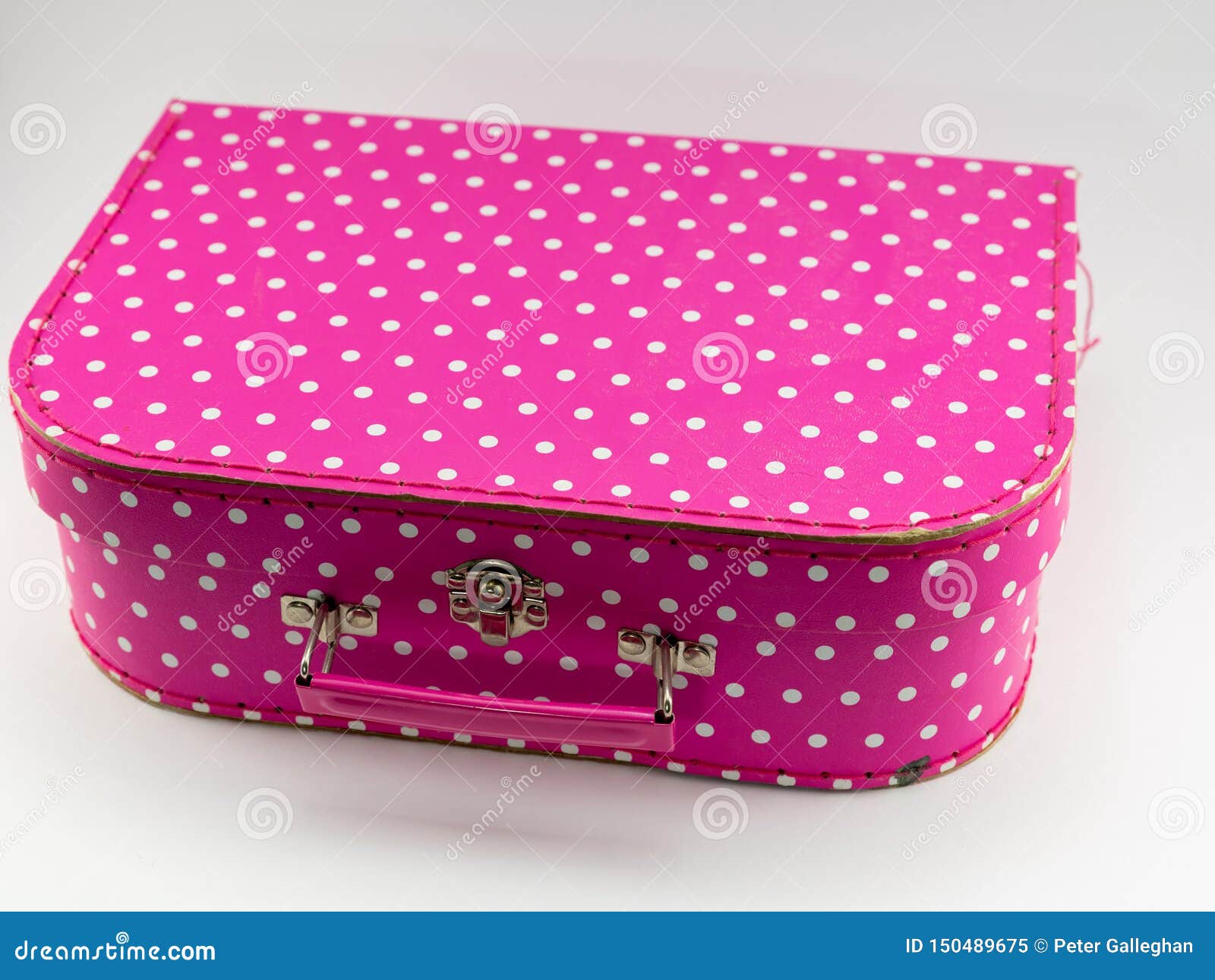 Pink Polka Dot Suitcase on a White Stock Image Image of leather