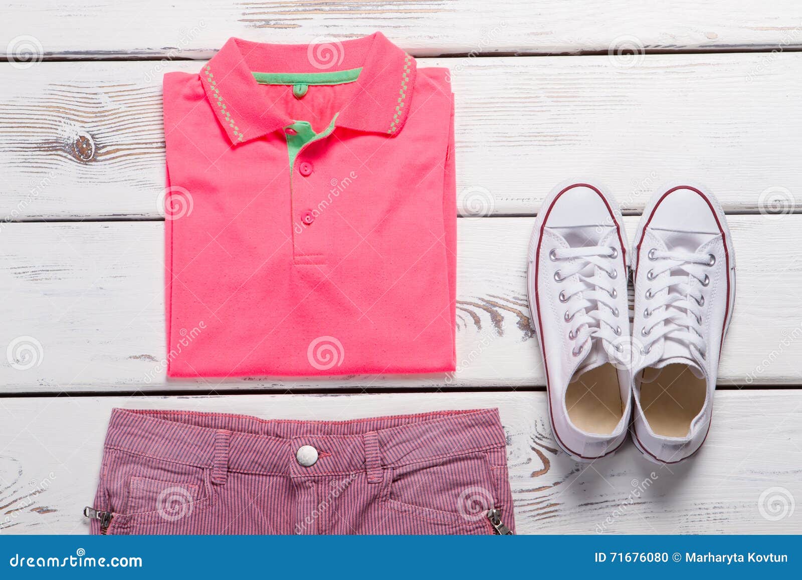 Pink Polo Shirt and Shorts. Stock Photo - Image of design, gift: 71676080