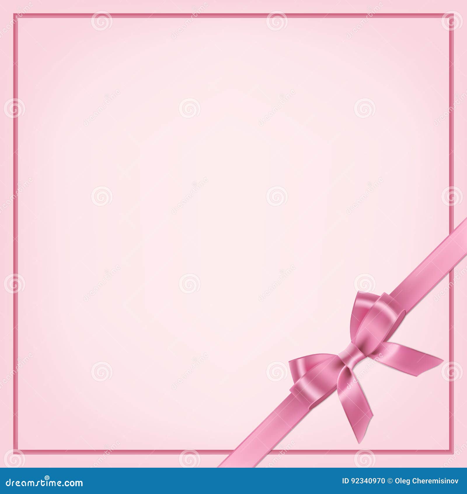 Pink Postcard Template with Ribbon and Bow. Vector Realistic ...