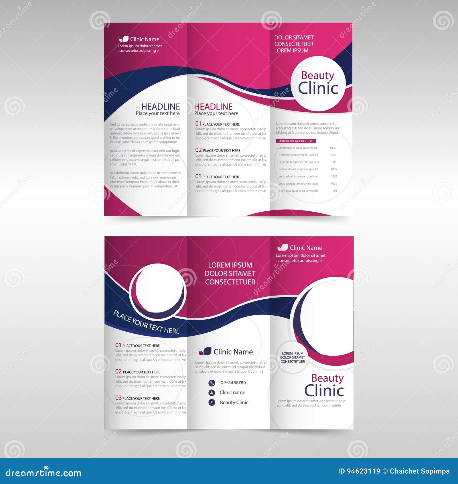 pink purple circle business trifold leaflet brochure flyer report template  minimal flat  set, abstract three fold