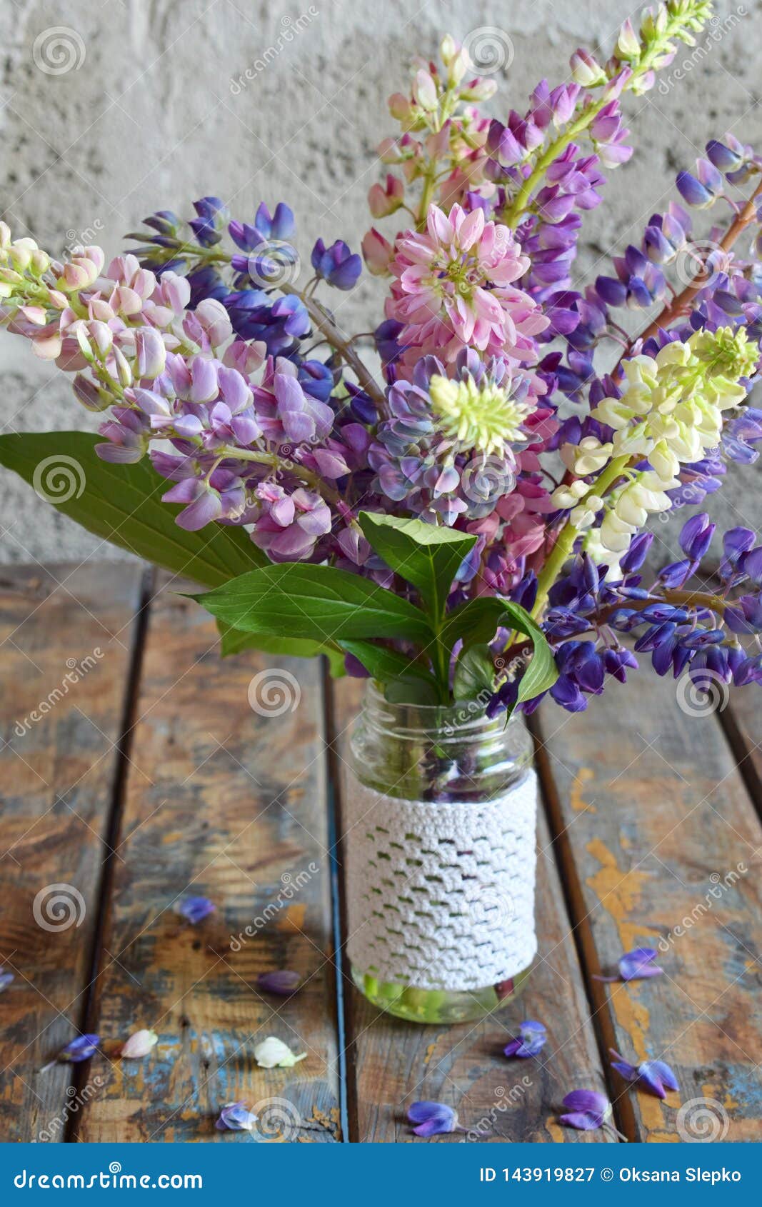 Pink Purple Lupine Flowers Bouquet In Vase Birthday Mother S Day Valentine S Day March 8 Wedding Card Or Invitation Festi Stock Image Image Of Bloom Blue 143919827