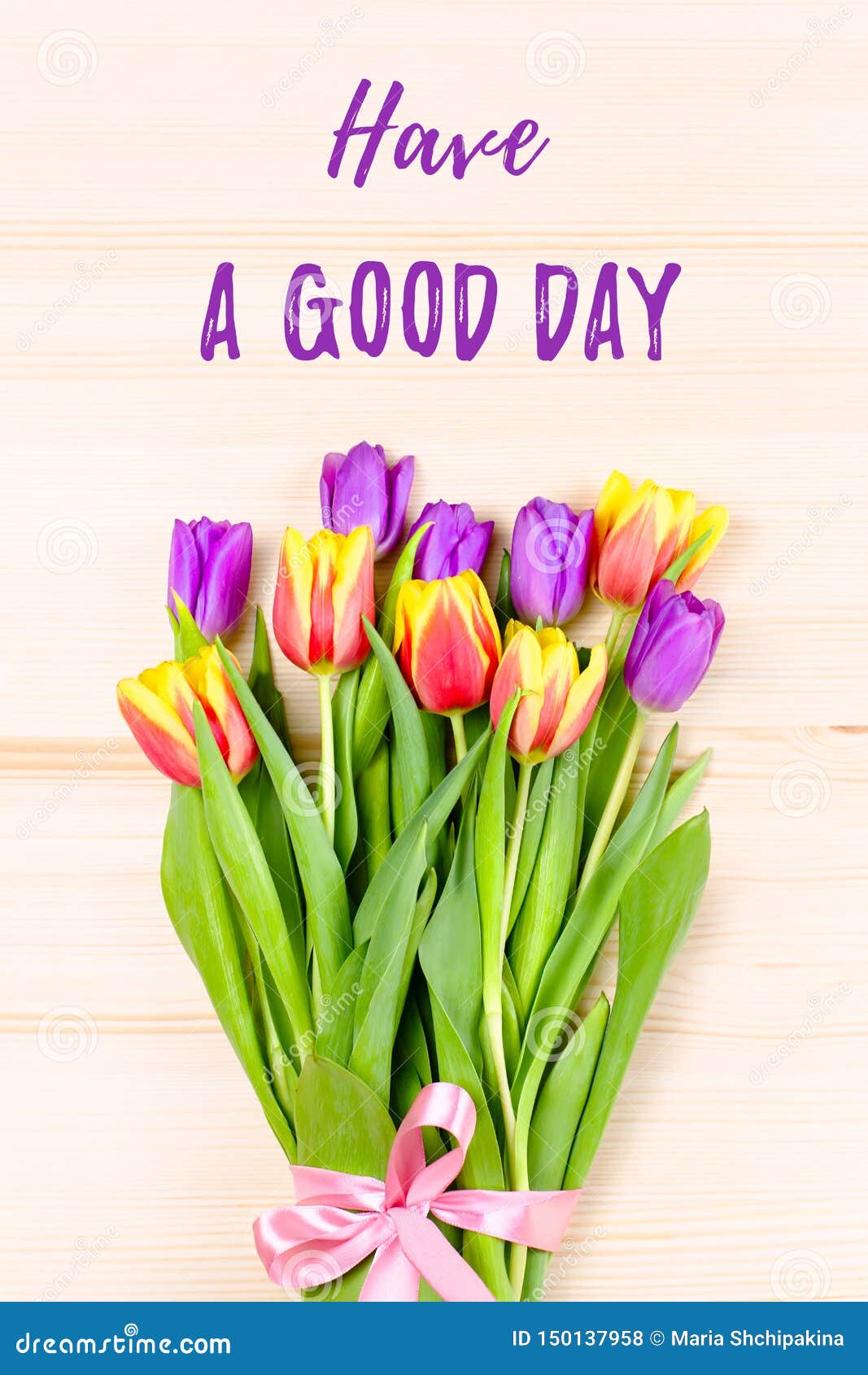 Pink, Purple, Yellow Tulips on Wooden Background, Flowers ...