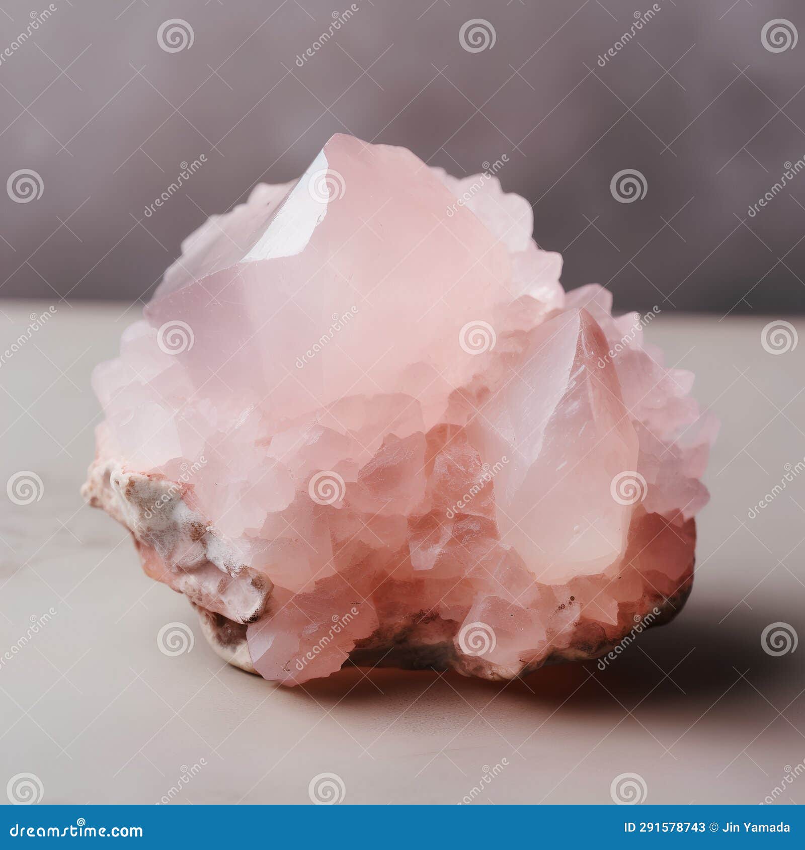 pink quartz semigem geode crystals geological mineral on grey background