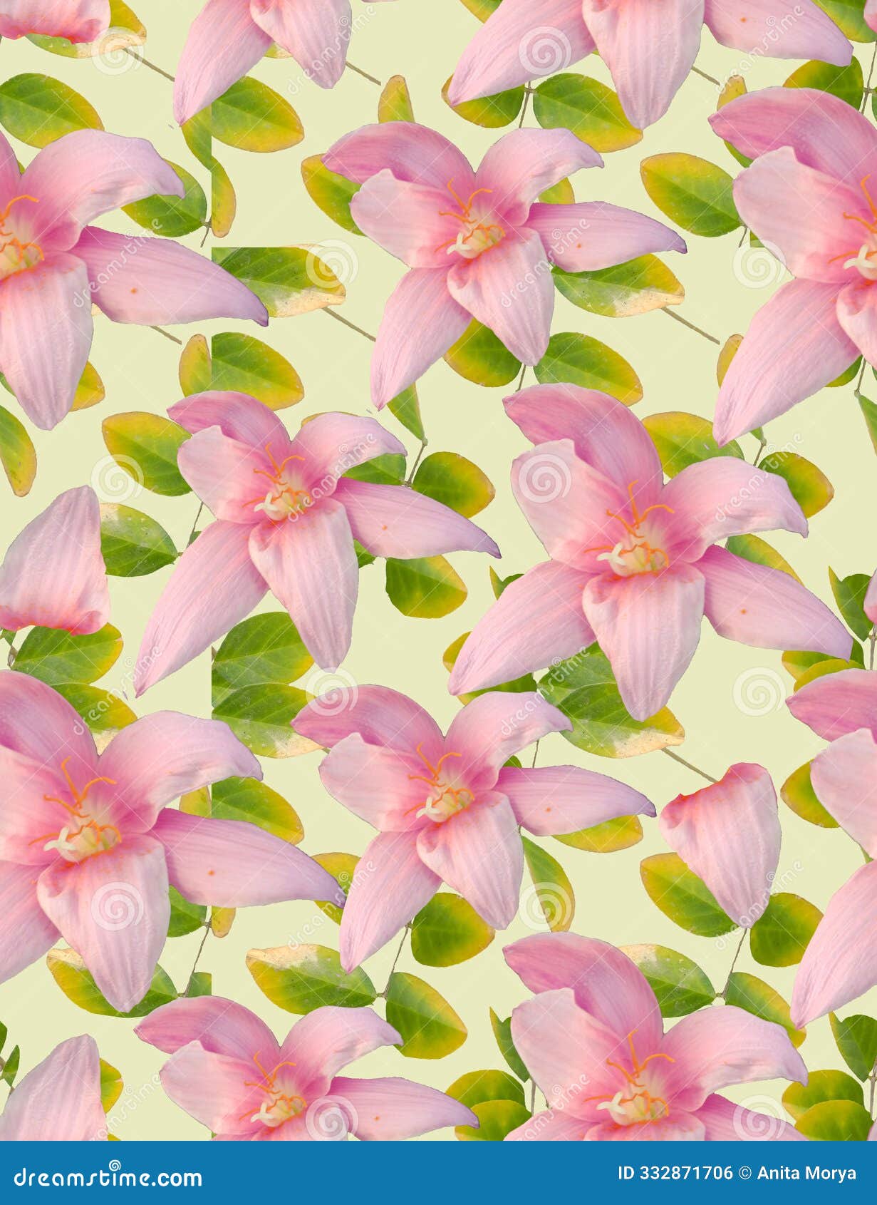 pink rain lily seamless pattern