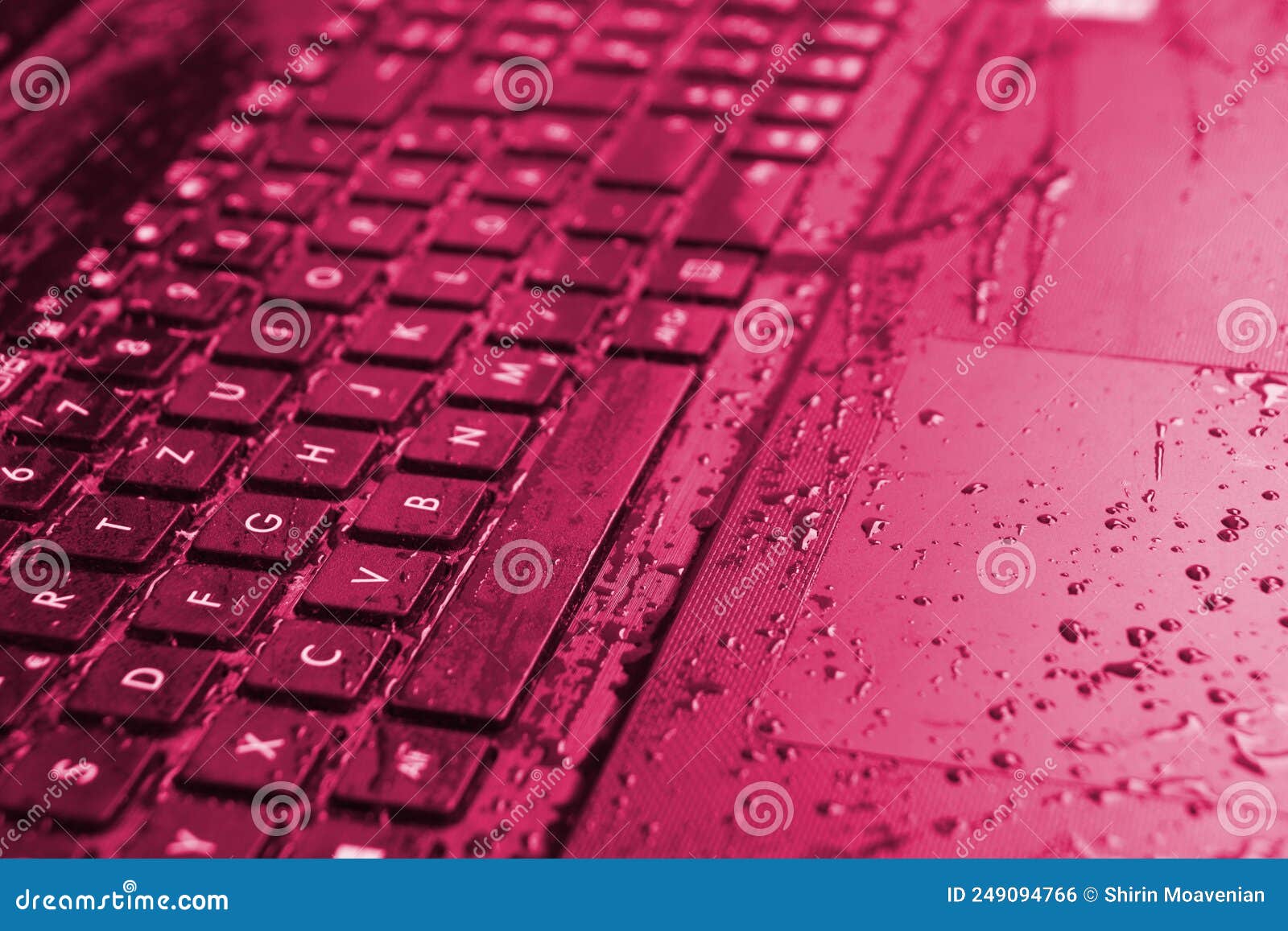 Pinkred Computer Keyboard with Rain Drops Stock Photo Image of drops